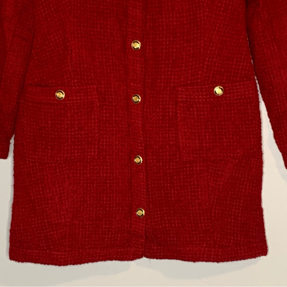 Zara Red Textured Long Sleeve V-neck Vintage Dress - Picture 3 of 15